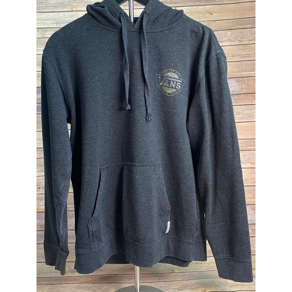 Vans Mens Off The Wall Camo Logo Hoodie Charcoal Grey Pullover M